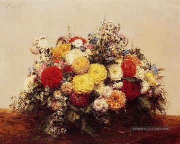 Grand vase de dahlias et de fleurs assorties peintre de fleurs Henri Fantin Latour Peinture à l'huile
